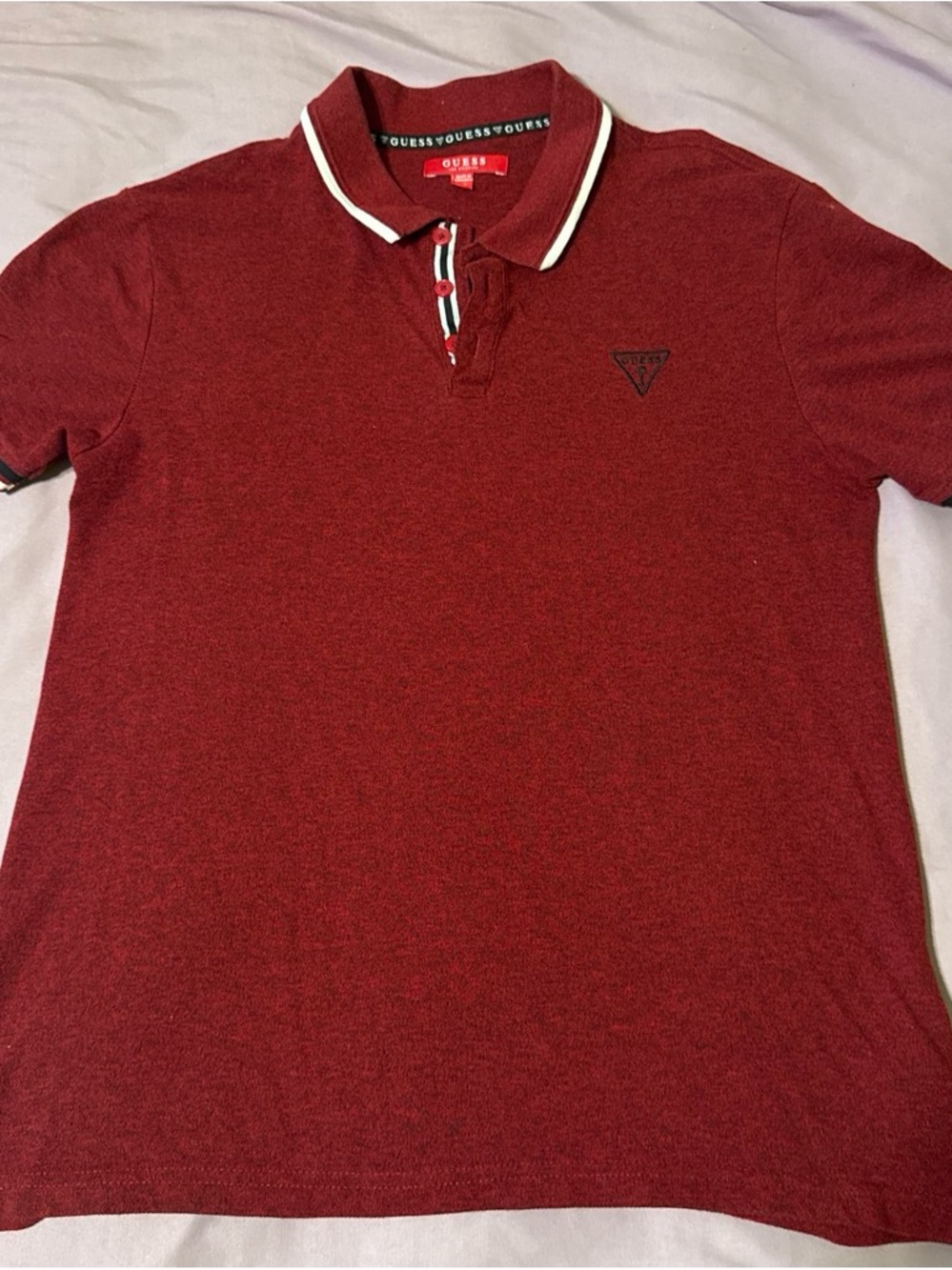 GUESS Men's Burgundy Polo with Contrast Trim